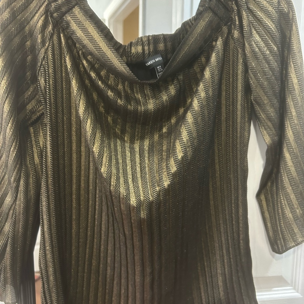 Karen Millen Metallic Gold and Black Cowl Neck Sweater